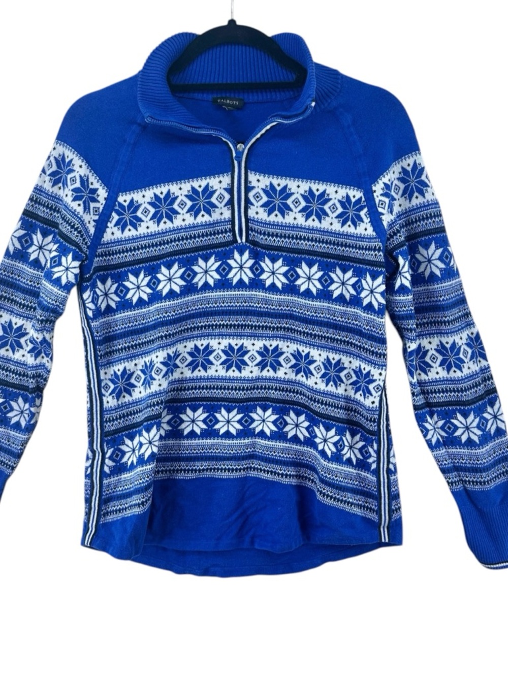 Talbots Nordic Quarter Zip Long Sleeve Sweater Wool Cotton Blend Women’s sz M - Picture 2 of 9